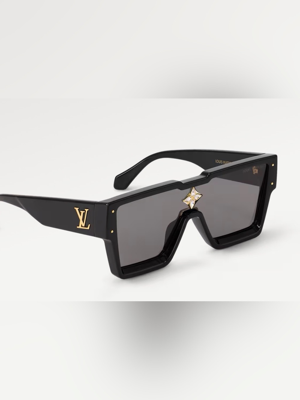 NWOT Breathtaking Vuitton cyclone Black Shield Sunglasses with Gold LV Emblem